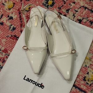 Larroude White Slingback Flats